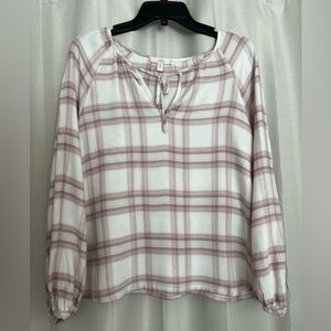 Como Vintage Pink Plaid Peasant Blouse – Size Small